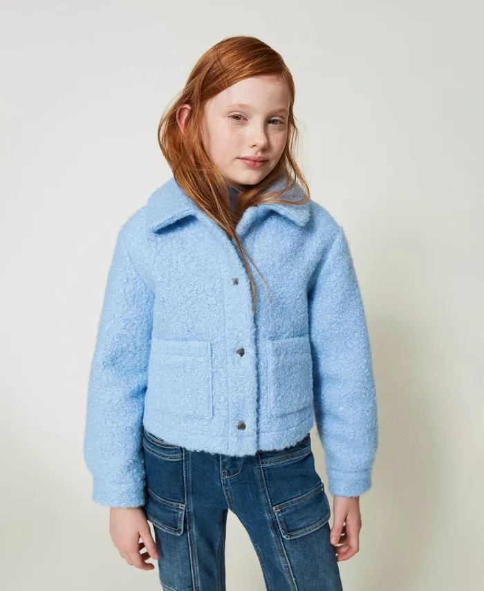 Twinset Curly Wool Cloth Jacket Frozen Fjord Light Blue Girl Jackets And Outerwear