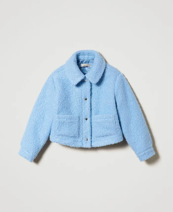 Twinset Curly Wool Cloth Jacket Frozen Fjord Light Blue Girl Jackets And Outerwear Twinset Curly Wool Cloth Jacket Frozen Fjord Light Blue Girl Jackets And Outerwear