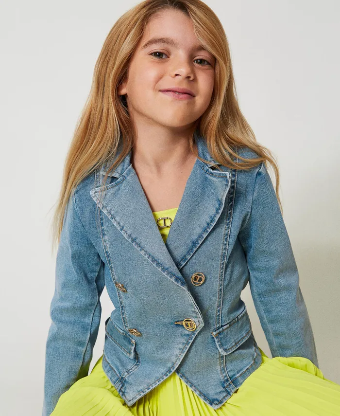 Twinset Denim Jacket With Logo Buttons Light Denim Girl Jackets And Outerwear