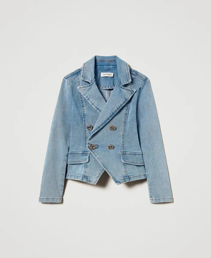 Twinset Denim Jacket With Logo Buttons Light Denim Girl Jackets And Outerwear Twinset Denim Jacket With Logo Buttons Light Denim Girl Jackets And Outerwear
