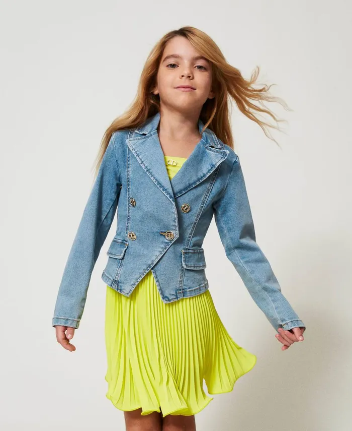 Twinset Denim Jacket With Logo Buttons Light Denim Girl Jackets And Outerwear Twinset Denim Jacket With Logo Buttons Light Denim Girl Jackets And Outerwear