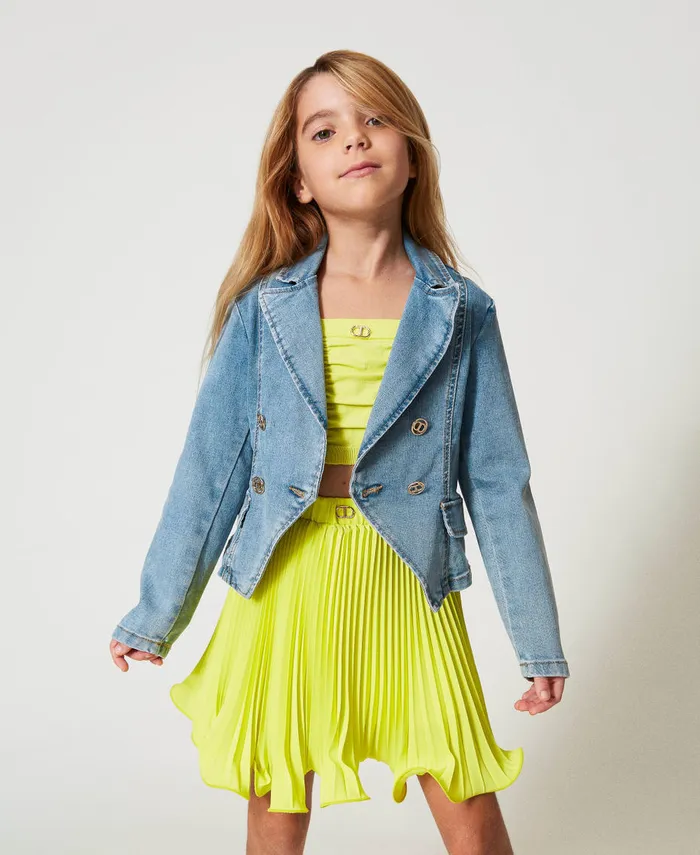 Twinset Denim Jacket With Logo Buttons Light Denim Girl Jackets And Outerwear Twinset Denim Jacket With Logo Buttons Light Denim Girl Jackets And Outerwear