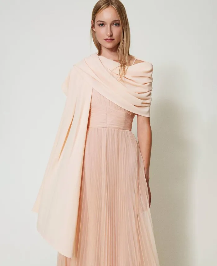 Twinset Doubled Georgette Stole Peach Pink Women Scarves Twinset Doubled Georgette Stole Peach Pink Women Scarves
