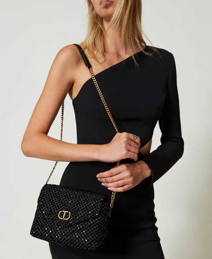 Twinset Dreamy039 Small Embroidered Velvet Shoulder Bag Black Women Cross Body Bags Twinset Dreamy039 Small Embroidered Velvet Shoulder Bag Black Women Cross Body Bags