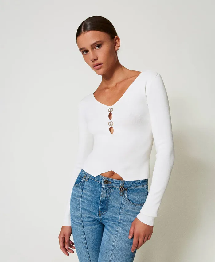 Twinset DualUse Jumper With Oval T White Snow Women Jumpers And Cardigans