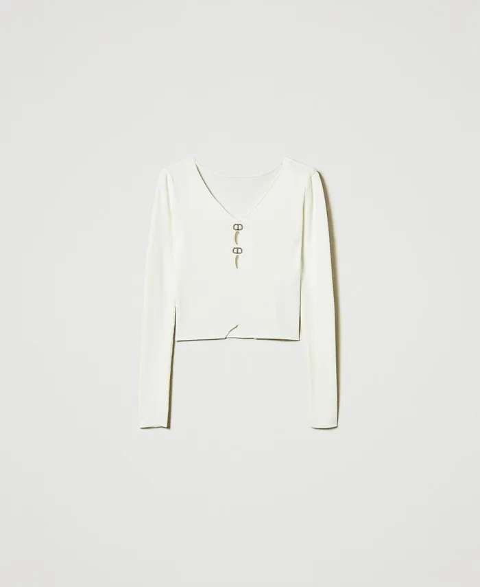 Twinset DualUse Jumper With Oval T White Snow Women Jumpers And Cardigans Twinset DualUse Jumper With Oval T White Snow Women Jumpers And Cardigans