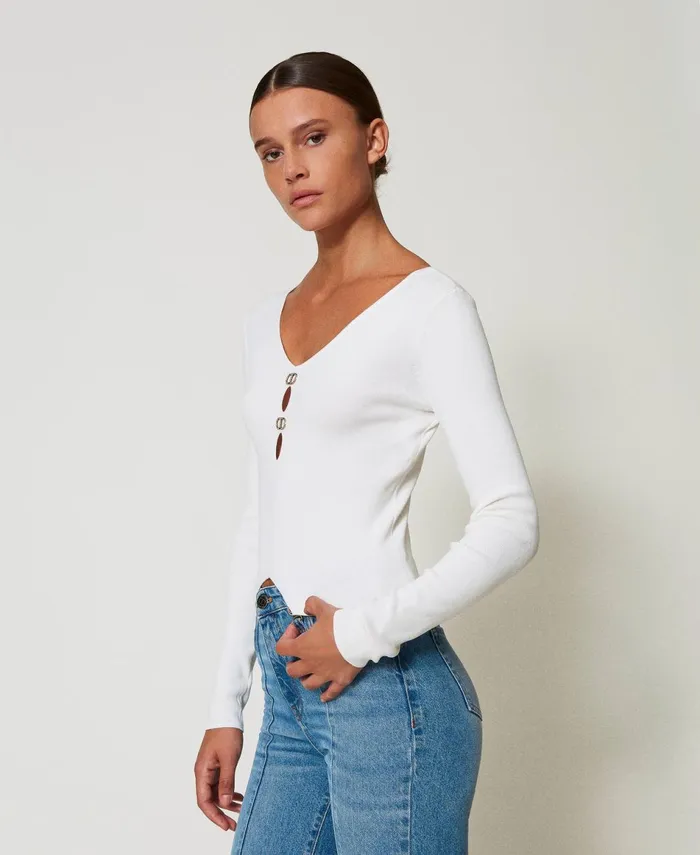 Twinset DualUse Jumper With Oval T White Snow Women Jumpers And Cardigans Twinset DualUse Jumper With Oval T White Snow Women Jumpers And Cardigans