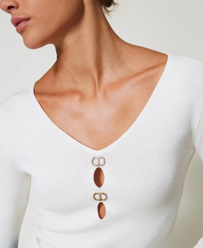 Twinset DualUse Jumper With Oval T White Snow Women Jumpers And Cardigans Twinset DualUse Jumper With Oval T White Snow Women Jumpers And Cardigans
