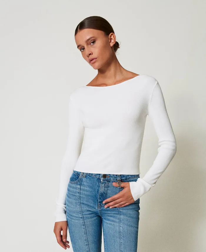 Twinset DualUse Jumper With Oval T White Snow Women Jumpers And Cardigans Twinset DualUse Jumper With Oval T White Snow Women Jumpers And Cardigans