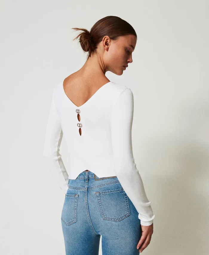 Twinset DualUse Jumper With Oval T White Snow Women Jumpers And Cardigans Twinset DualUse Jumper With Oval T White Snow Women Jumpers And Cardigans