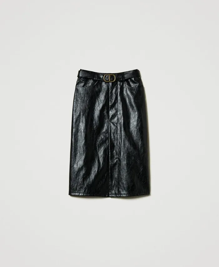 Twinset Faux Leather Midi Skirt Black Women Skirts Twinset Faux Leather Midi Skirt Black Women Skirts
