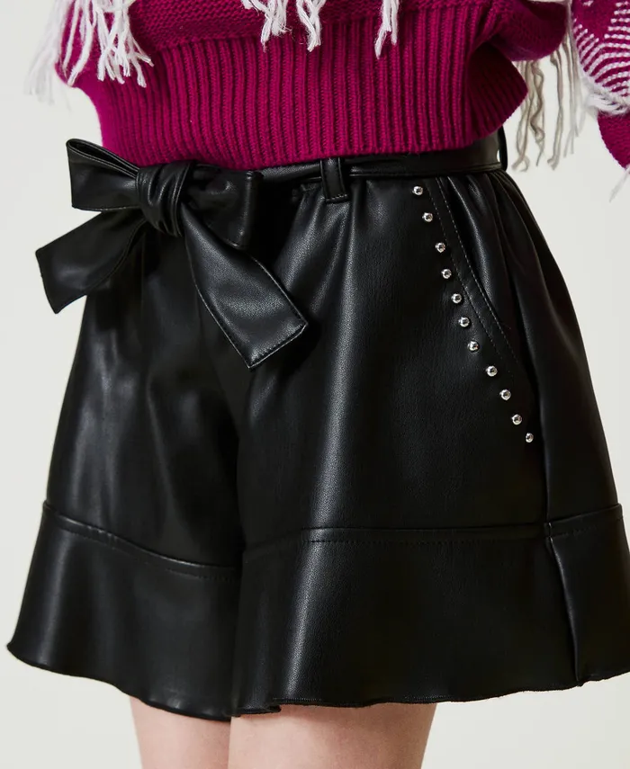 Twinset Flared Shorts With Studs Black Girl Trousers And Jeans Twinset Flared Shorts With Studs Black Girl Trousers And Jeans