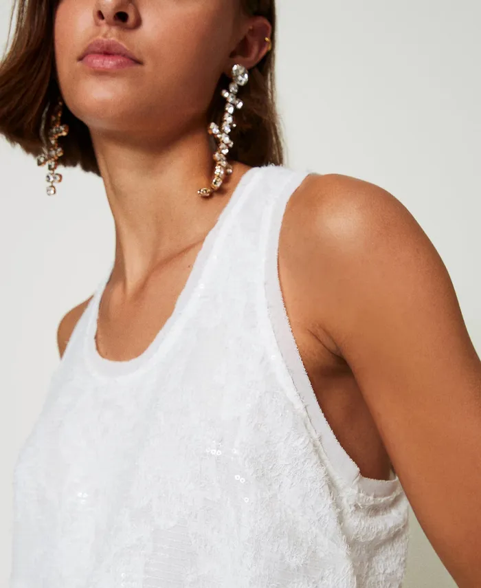 Twinset Full Sequin Tank Top Papers White Women TShirts And Tops