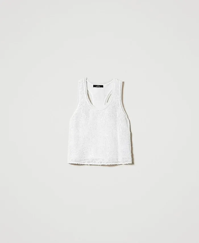 Twinset Full Sequin Tank Top Papers White Women TShirts And Tops Twinset Full Sequin Tank Top Papers White Women TShirts And Tops