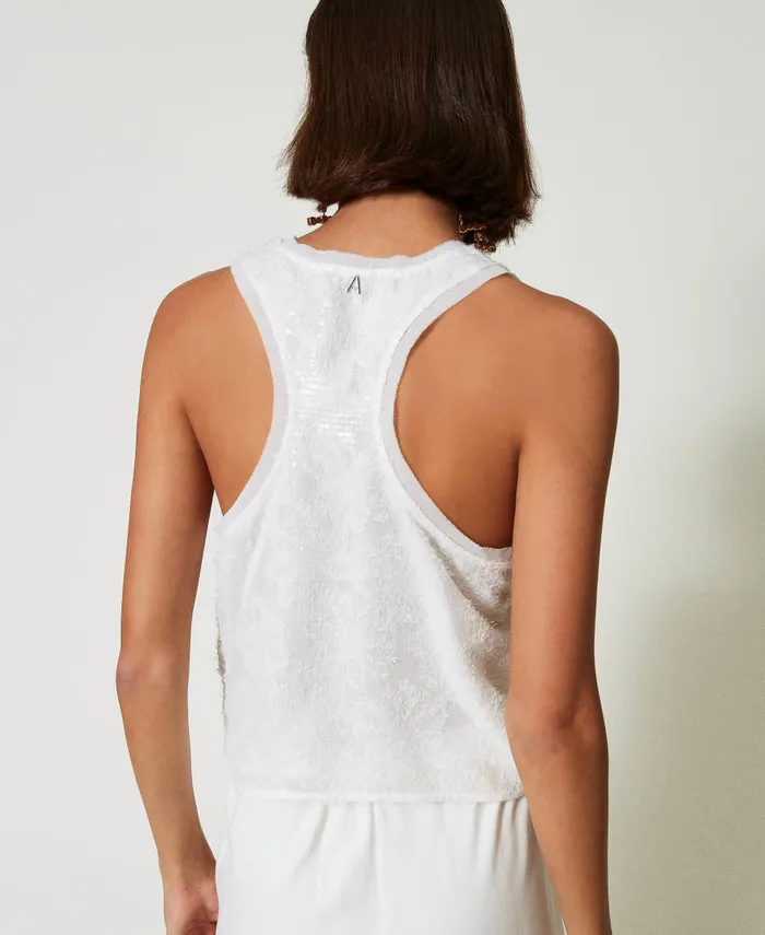 Twinset Full Sequin Tank Top Papers White Women TShirts And Tops Twinset Full Sequin Tank Top Papers White Women TShirts And Tops