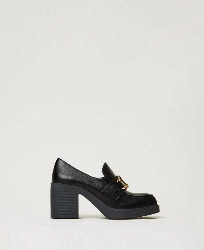 Twinset Heeled Loafers With Oval T Clasp Black Women Heels