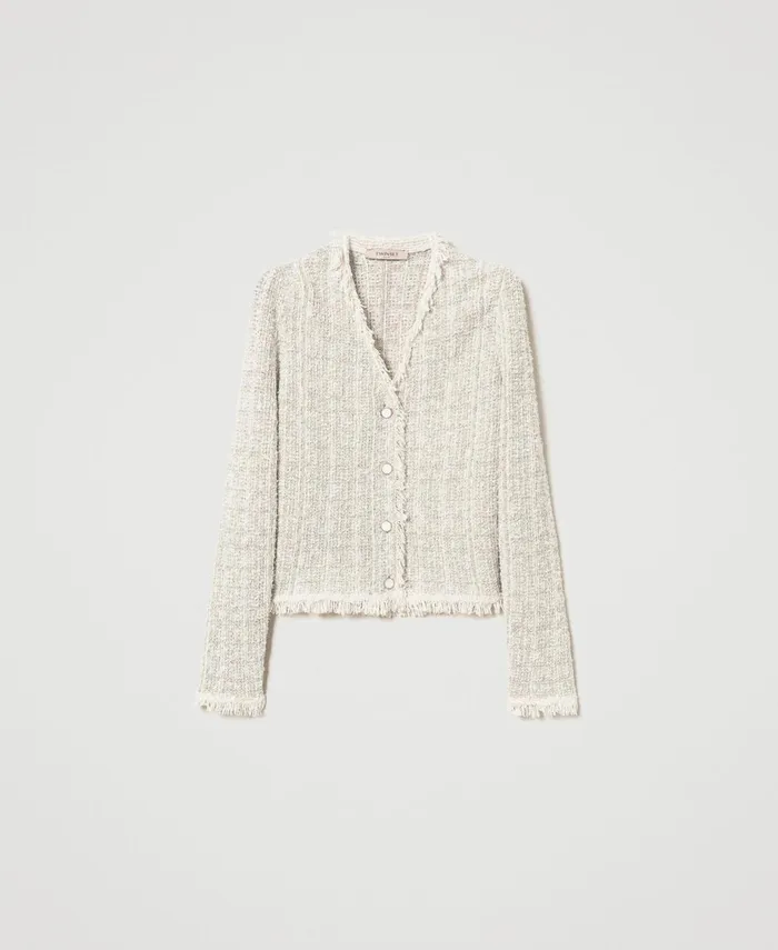 Twinset Jacquard Knit Jacket With Lurex Snow Gold Lurex Jacquard Women Suits And Sets Twinset Jacquard Knit Jacket With Lurex Snow Gold Lurex Jacquard Women Suits And Sets