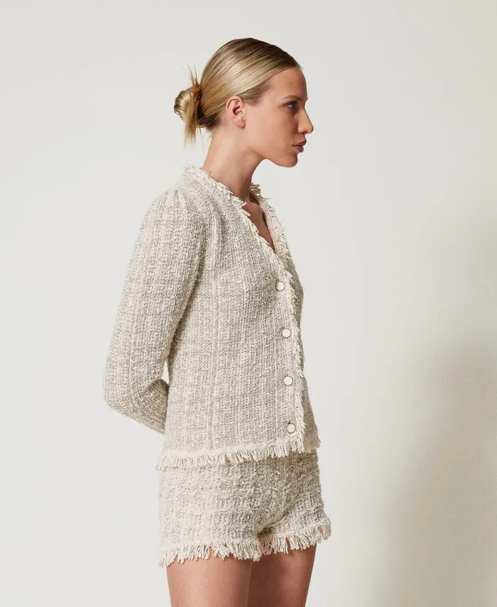 Twinset Jacquard Knit Jacket With Lurex Snow Gold Lurex Jacquard Women Suits And Sets Twinset Jacquard Knit Jacket With Lurex Snow Gold Lurex Jacquard Women Suits And Sets