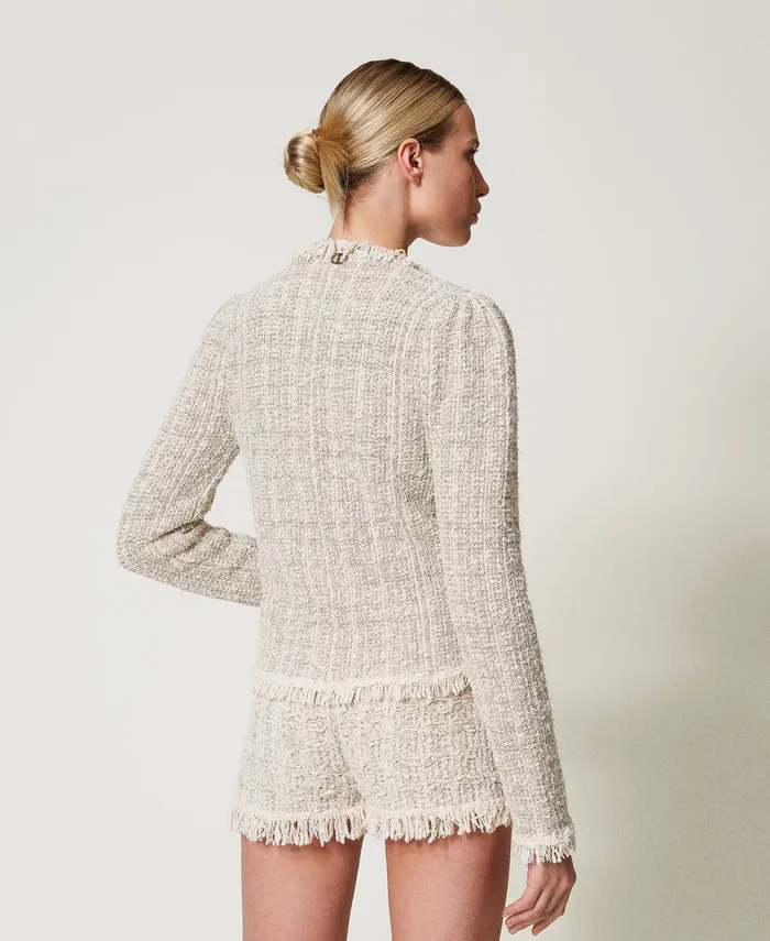 Twinset Jacquard Knit Jacket With Lurex Snow Gold Lurex Jacquard Women Suits And Sets Twinset Jacquard Knit Jacket With Lurex Snow Gold Lurex Jacquard Women Suits And Sets