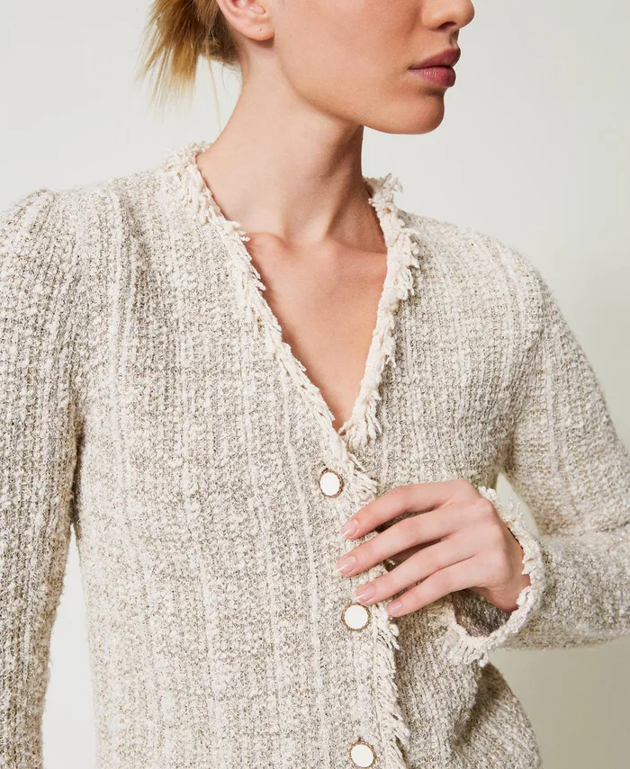 Twinset Jacquard Knit Jacket With Lurex Snow Gold Lurex Jacquard Women Suits And Sets Twinset Jacquard Knit Jacket With Lurex Snow Gold Lurex Jacquard Women Suits And Sets