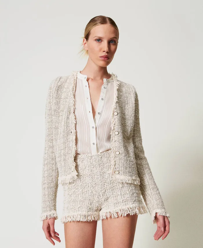 Twinset Jacquard Knit Jacket With Lurex Snow Gold Lurex Jacquard Women Suits And Sets Twinset Jacquard Knit Jacket With Lurex Snow Gold Lurex Jacquard Women Suits And Sets