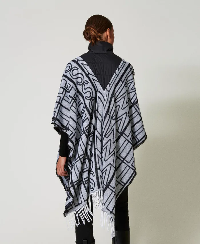 Twinset Jacquard Poncho With Logo Black Women Jackets And Outerwear Twinset Jacquard Poncho With Logo Black Women Jackets And Outerwear