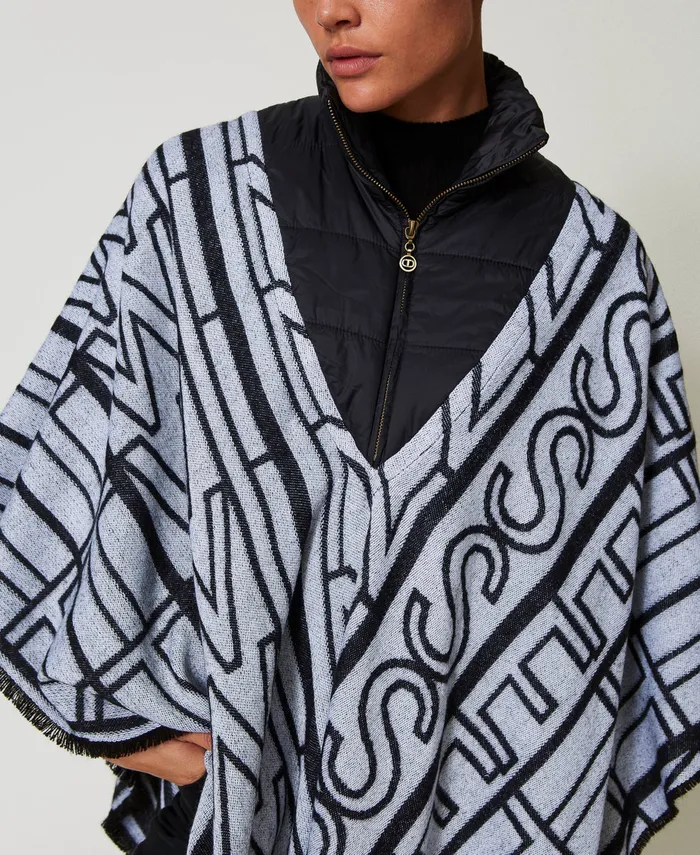Twinset Jacquard Poncho With Logo Black Women Jackets And Outerwear Twinset Jacquard Poncho With Logo Black Women Jackets And Outerwear