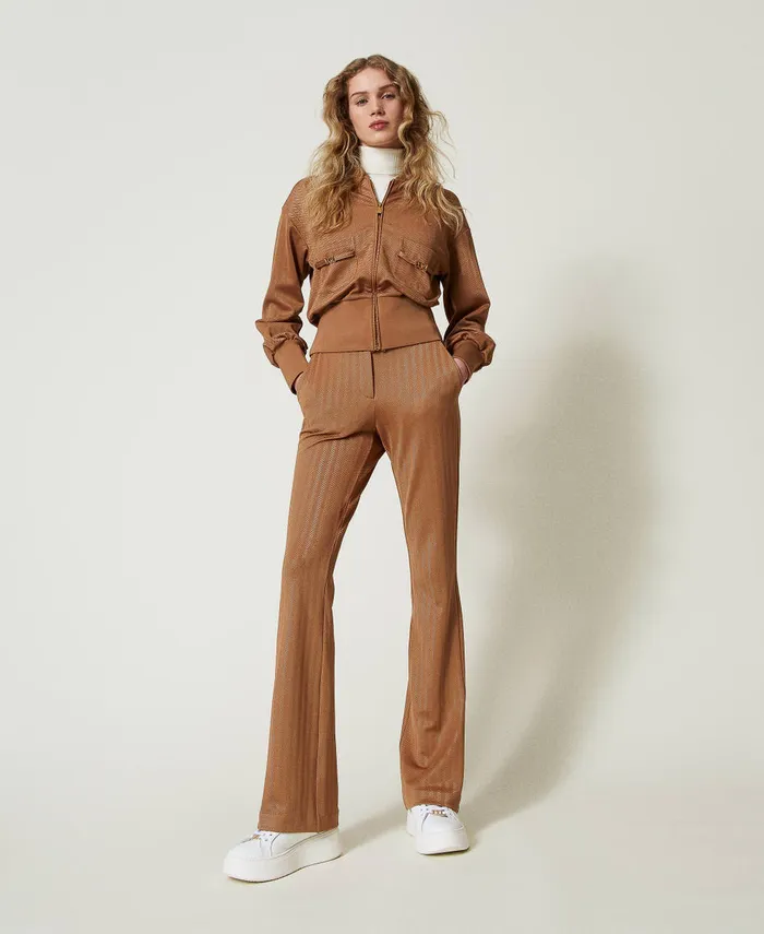 Twinset Jacquard Scuba Fabric Trousers Caramel Camel Women Trousers