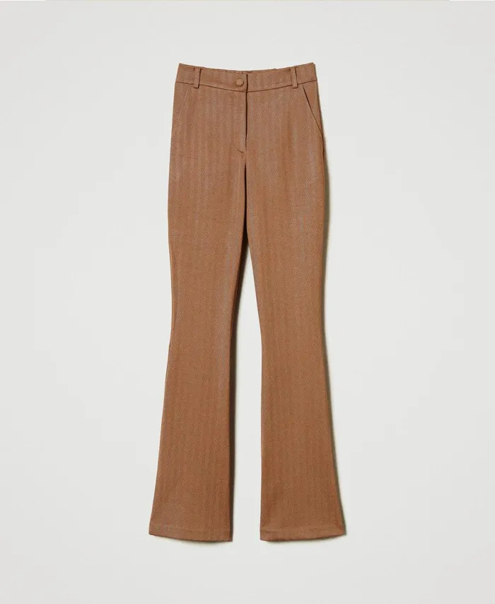 Twinset Jacquard Scuba Fabric Trousers Caramel Camel Women Trousers Twinset Jacquard Scuba Fabric Trousers Caramel Camel Women Trousers