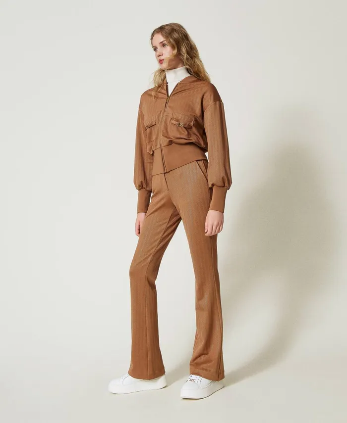 Twinset Jacquard Scuba Fabric Trousers Caramel Camel Women Trousers Twinset Jacquard Scuba Fabric Trousers Caramel Camel Women Trousers