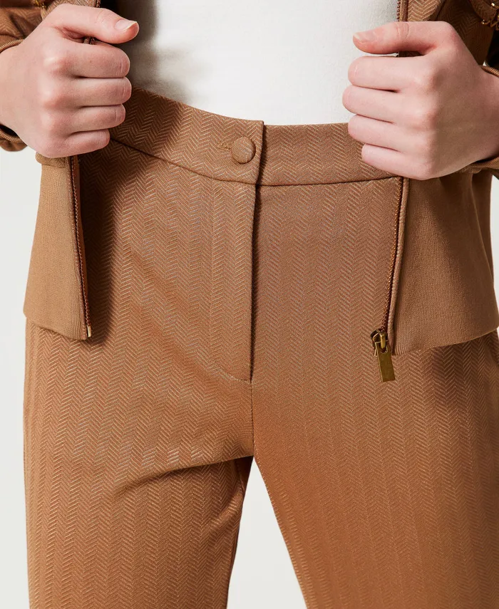 Twinset Jacquard Scuba Fabric Trousers Caramel Camel Women Trousers Twinset Jacquard Scuba Fabric Trousers Caramel Camel Women Trousers