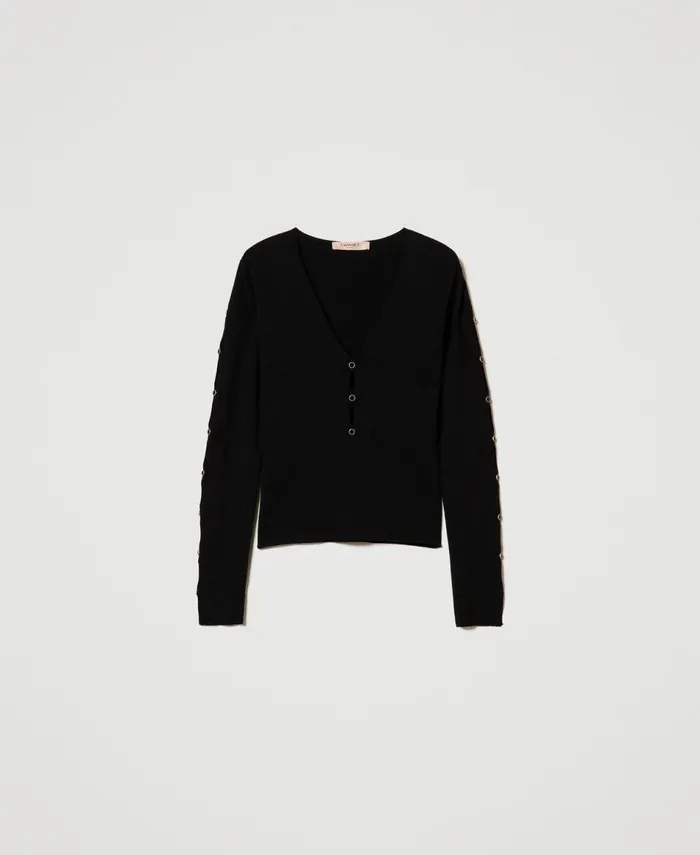Twinset Jumper With CutOuts And Studs Black Women Jumpers And Cardigans Twinset Jumper With CutOuts And Studs Black Women Jumpers And Cardigans