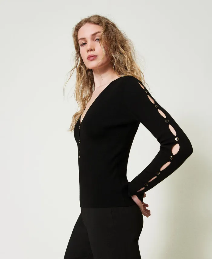 Twinset Jumper With CutOuts And Studs Black Women Jumpers And Cardigans Twinset Jumper With CutOuts And Studs Black Women Jumpers And Cardigans