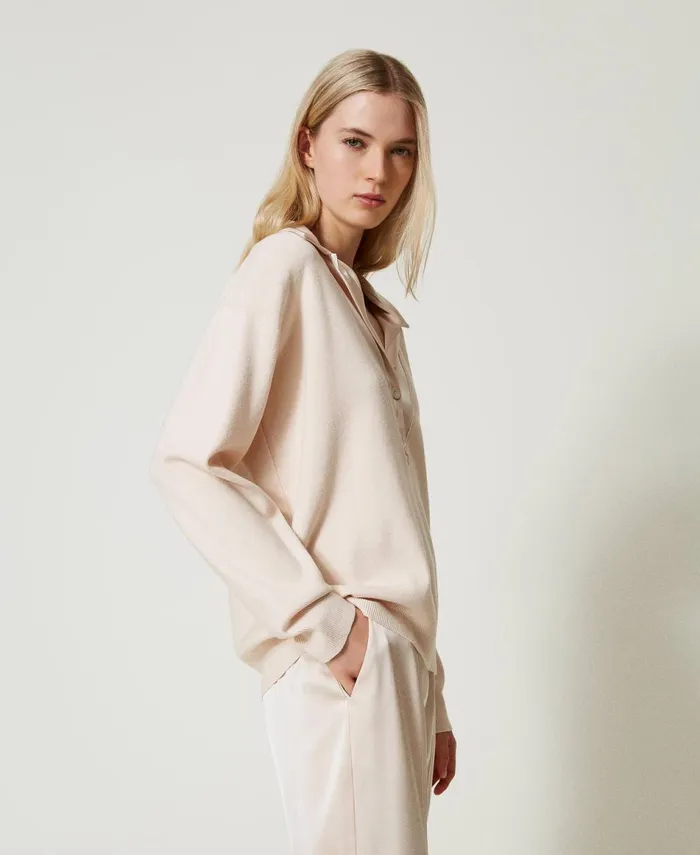 Twinset Jumper With Satin Collar Pink Cloud Pink Women Jumpers And Cardigans Twinset Jumper With Satin Collar Pink Cloud Pink Women Jumpers And Cardigans