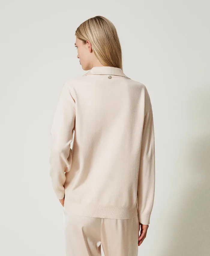 Twinset Jumper With Satin Collar Pink Cloud Pink Women Jumpers And Cardigans Twinset Jumper With Satin Collar Pink Cloud Pink Women Jumpers And Cardigans