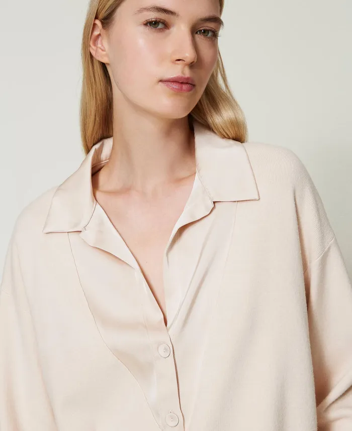 Twinset Jumper With Satin Collar Pink Cloud Pink Women Jumpers And Cardigans Twinset Jumper With Satin Collar Pink Cloud Pink Women Jumpers And Cardigans
