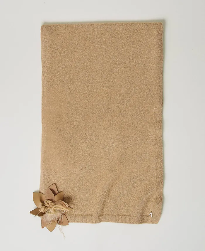 Twinset Knit Scarf With Floral Brooch Sesame Beige Women Scarves
