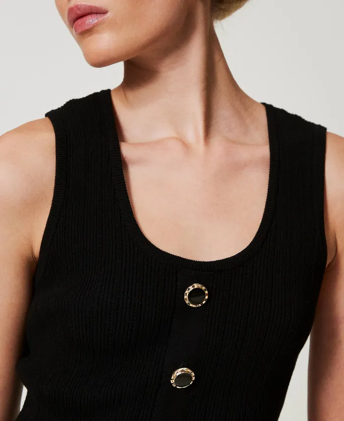 Twinset Knit Top With Decorative Buttons Black Women TShirts And Tops