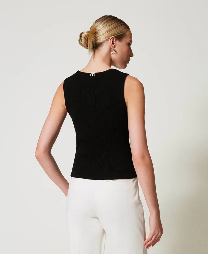 Twinset Knit Top With Decorative Buttons Black Women TShirts And Tops Twinset Knit Top With Decorative Buttons Black Women TShirts And Tops