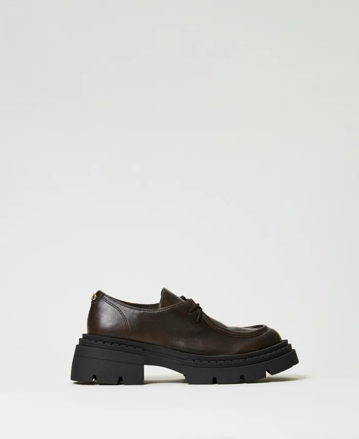Twinset LaceUps With Oval T Coffee Chocolate Women Ballet Flats And Loafers