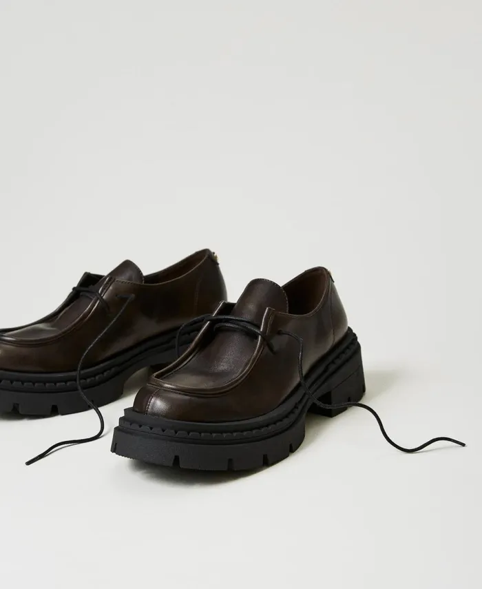 Twinset LaceUps With Oval T Coffee Chocolate Women Ballet Flats And Loafers Twinset LaceUps With Oval T Coffee Chocolate Women Ballet Flats And Loafers