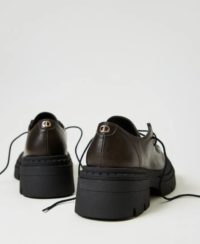 Twinset LaceUps With Oval T Coffee Chocolate Women Ballet Flats And Loafers Twinset LaceUps With Oval T Coffee Chocolate Women Ballet Flats And Loafers