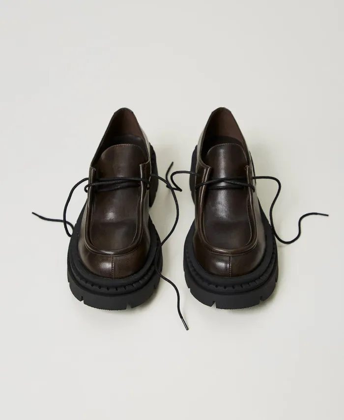 Twinset LaceUps With Oval T Coffee Chocolate Women Ballet Flats And Loafers Twinset LaceUps With Oval T Coffee Chocolate Women Ballet Flats And Loafers