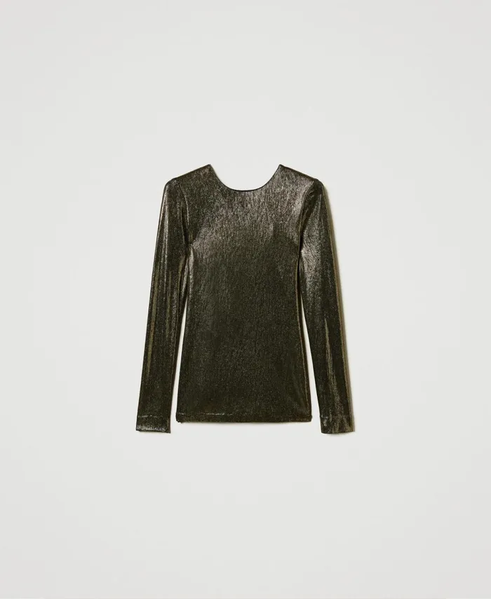 Twinset Laminated Blouse With Knot Laminated Gold Black Women Blouses And Shirts Twinset Laminated Blouse With Knot Laminated Gold Black Women Blouses And Shirts