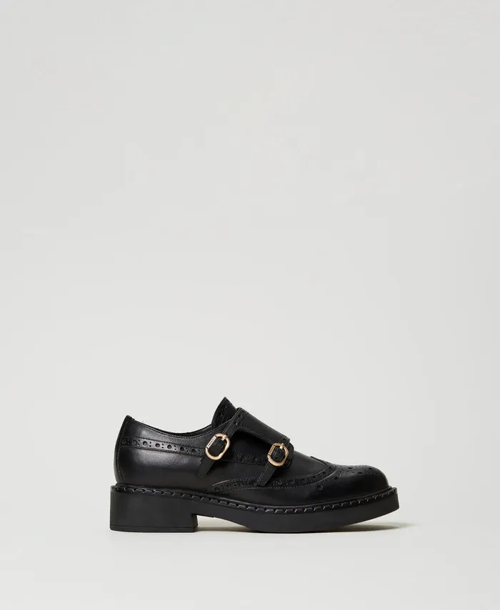 Twinset Leather Shoes With Straps Black Women Ballet Flats And Loafers
