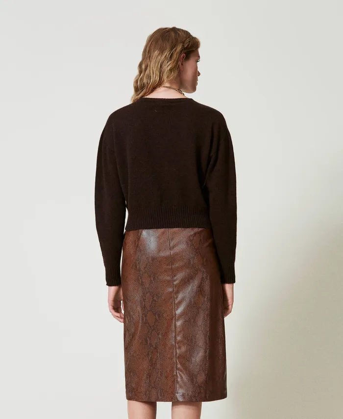 Twinset Lizard Leather Effect Midi Skirt Coffee Black Lizard Print Women Skirts Twinset Lizard Leather Effect Midi Skirt Coffee Black Lizard Print Women Skirts