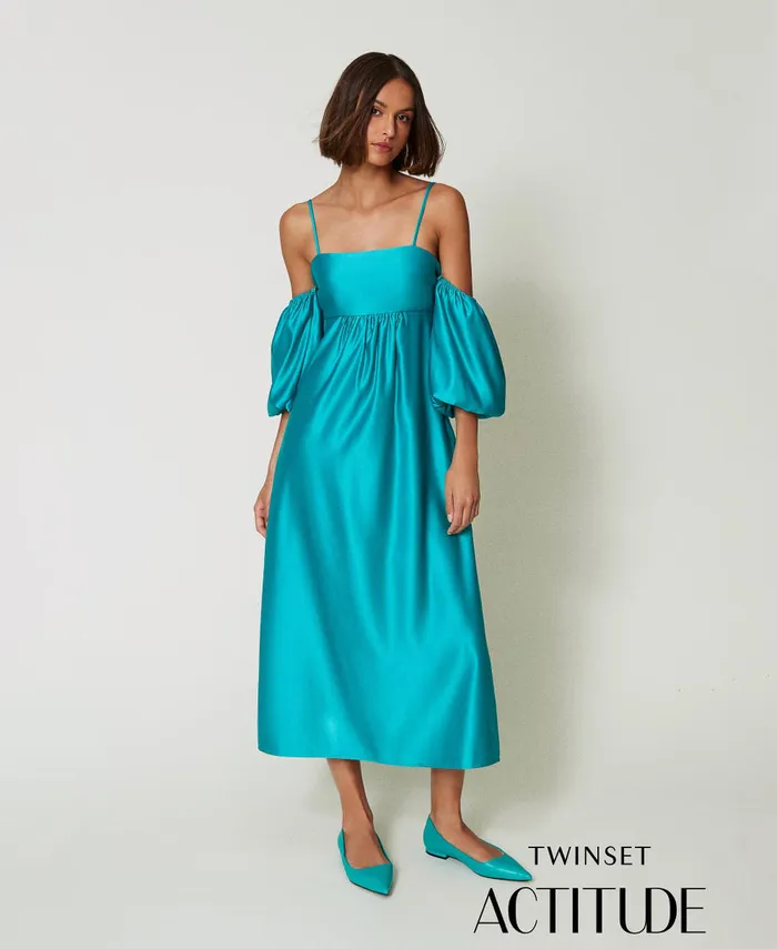 Twinset Long Duchesse Dress Tropical Emerald Green Women Dresses