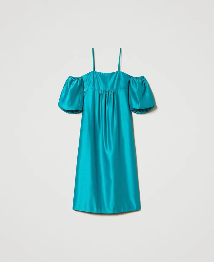 Twinset Long Duchesse Dress Tropical Emerald Green Women Dresses Twinset Long Duchesse Dress Tropical Emerald Green Women Dresses