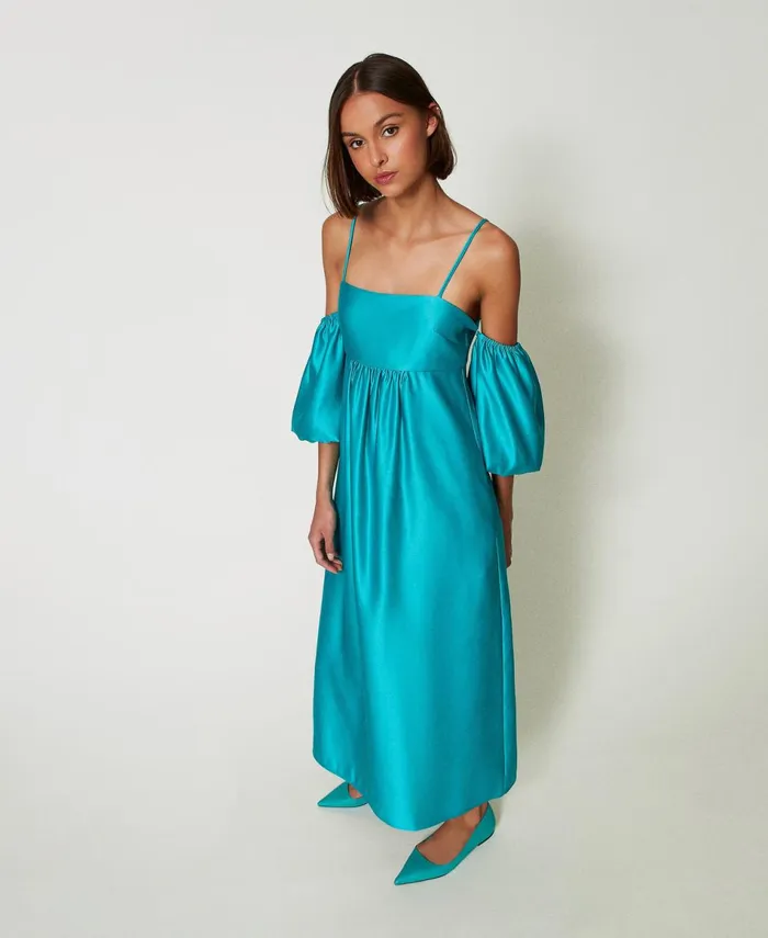Twinset Long Duchesse Dress Tropical Emerald Green Women Dresses Twinset Long Duchesse Dress Tropical Emerald Green Women Dresses