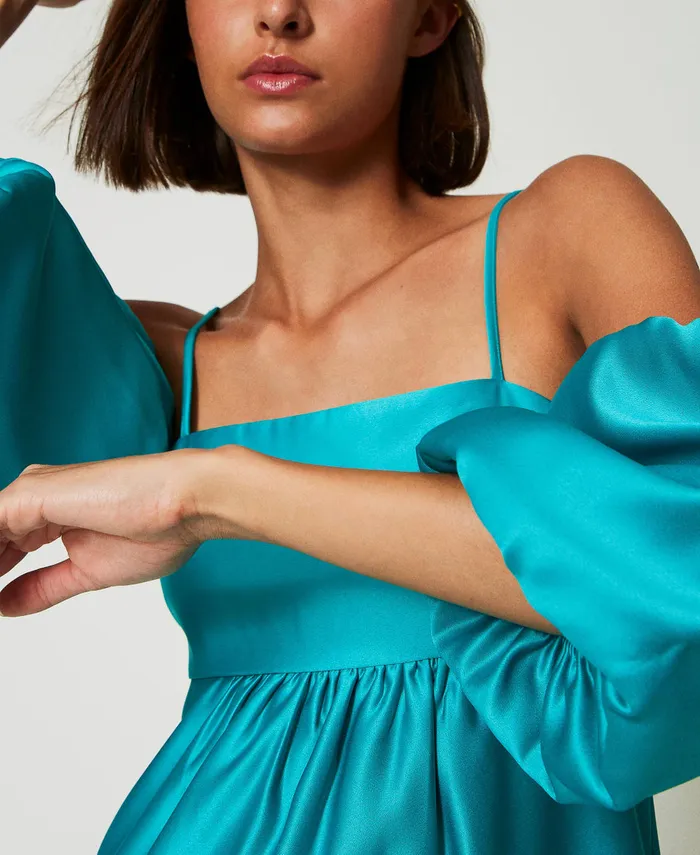 Twinset Long Duchesse Dress Tropical Emerald Green Women Dresses Twinset Long Duchesse Dress Tropical Emerald Green Women Dresses